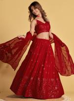 Georgette Red Party Wear Sequins Work Lehenga Choli